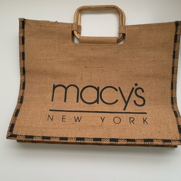 Jute/linoleum Macy's logo tote - Picture 4 of 9